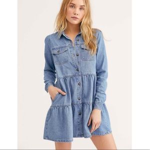 FREE PEOPLE Tiered Denim Long Sleeve Dress